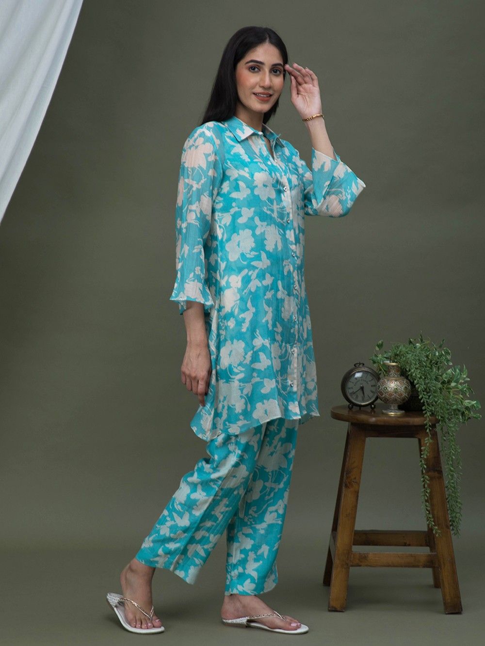the loom - Blue White Printed Chanderi Shirt