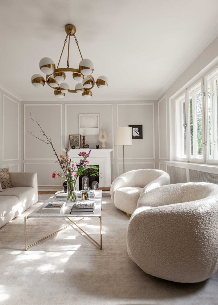 Modern beyaz oturma odası iç tasarım