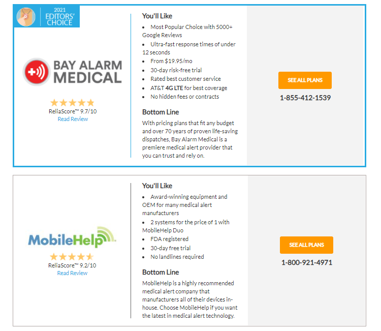 Bay Alarm Medical and Mobile Help products overviews screenshot