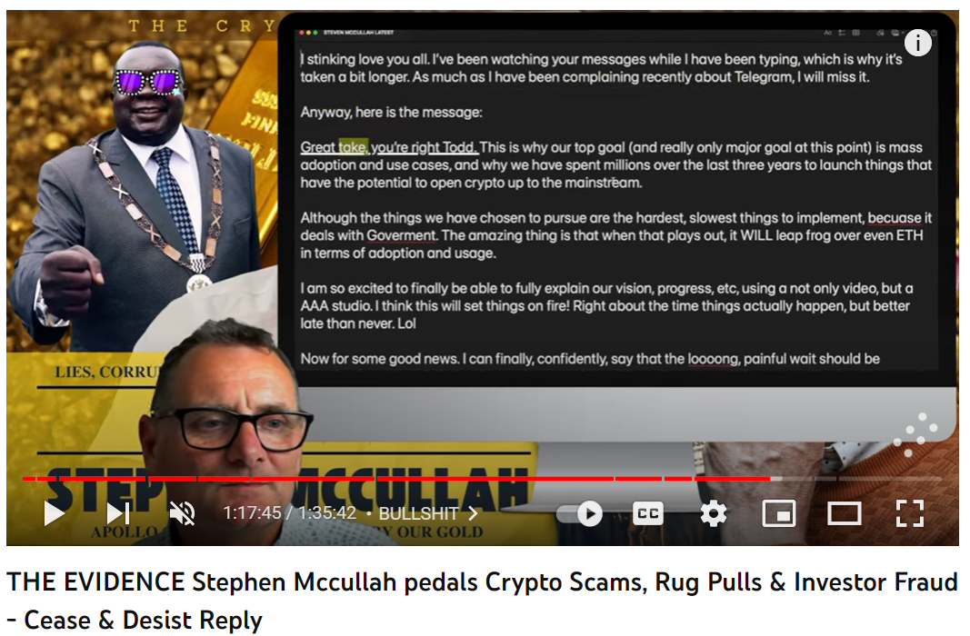 YouTube Channel of Danny De Hek posted the scam of Stephen McCullah.  