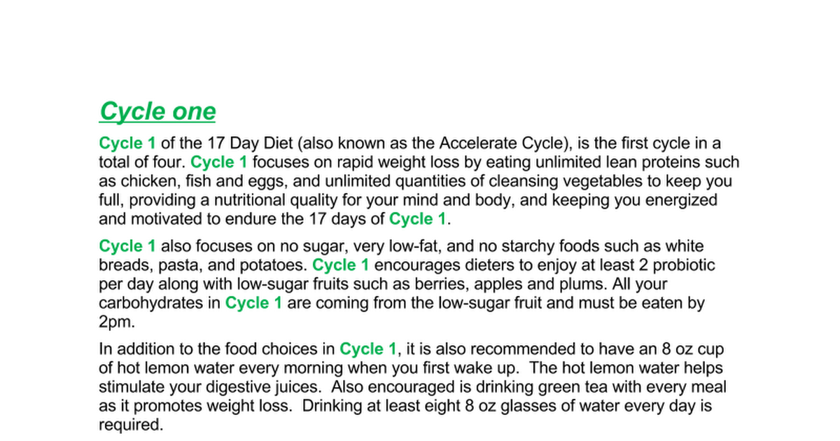17 Day Diet Cycle 1 Schedule