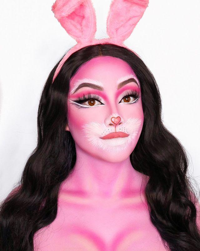 Pink and White Rabbit Makeup For Easter