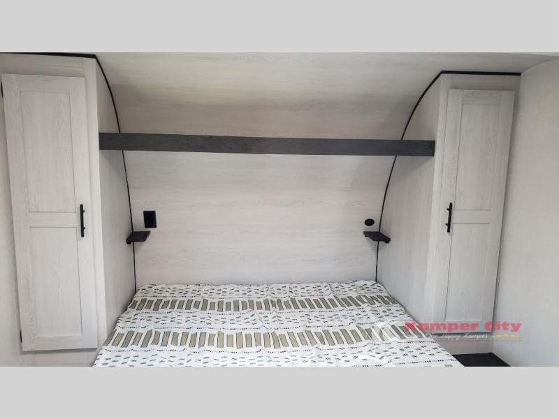 Bedroom in the KZ sportsman travel trailer