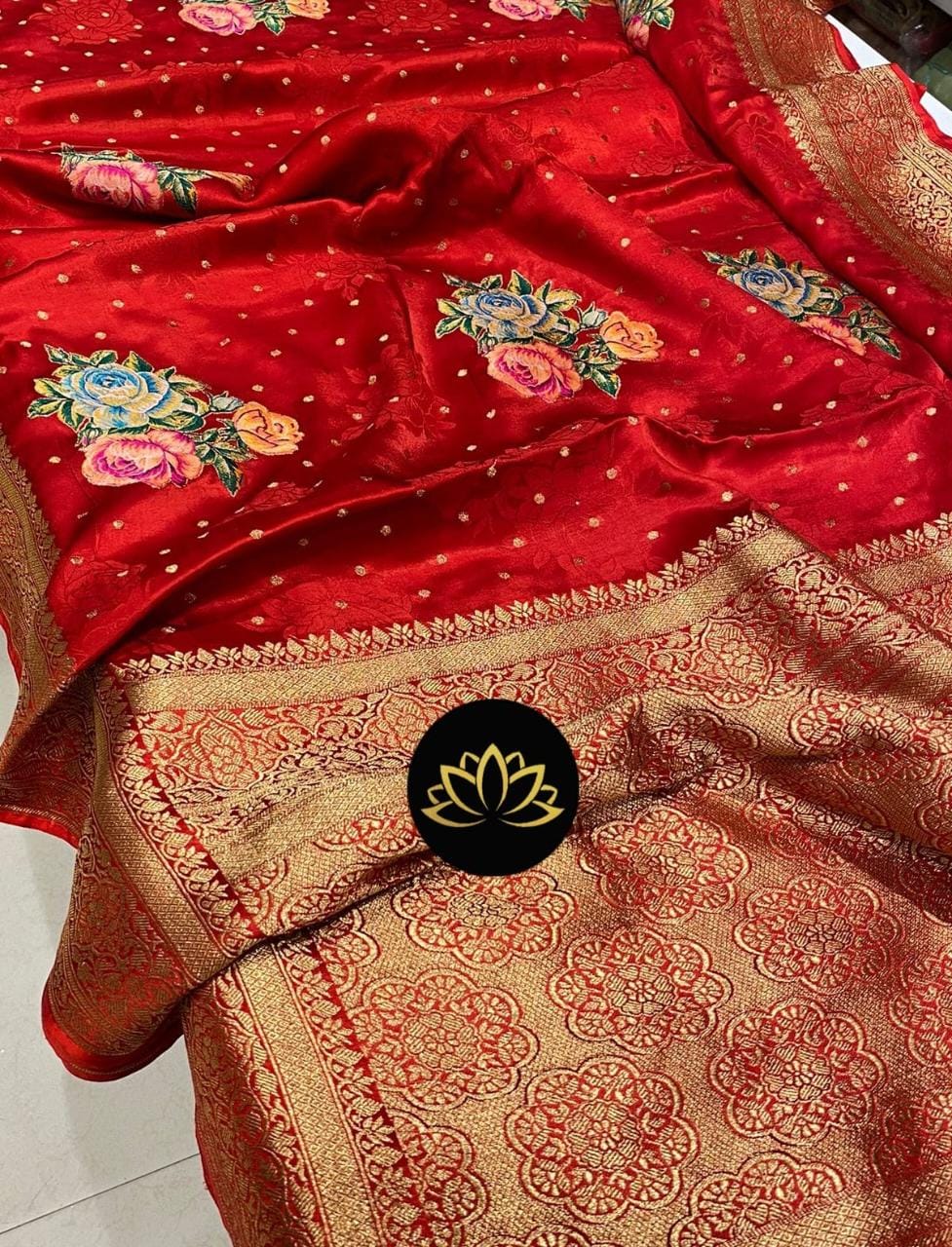 Banaras pure satin crep allover weaving motifs saree