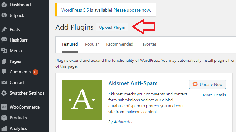 Upload new WordPress plugin