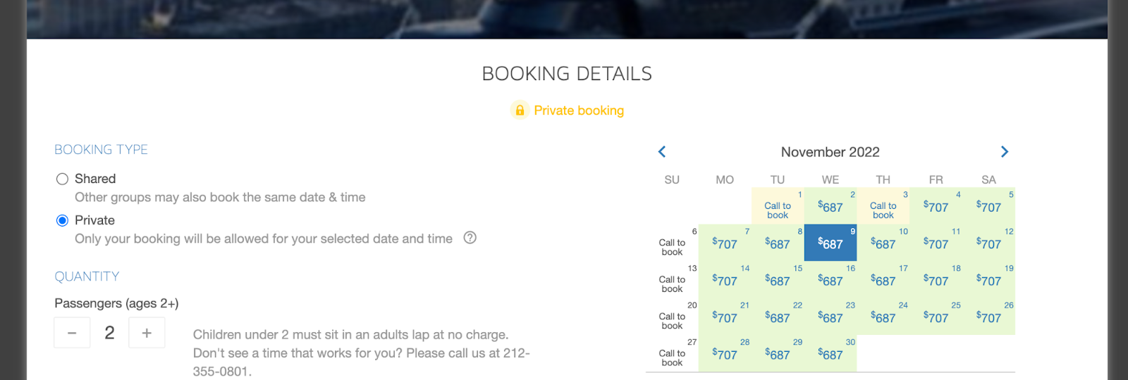 private booking example
