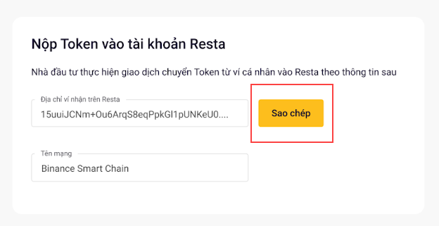 Nộp & rút Token giữa tài khoản Resta và ví trên Binance Smart Chain