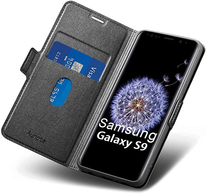 Alt tag: Black Aunote Samsung S9 case wallet