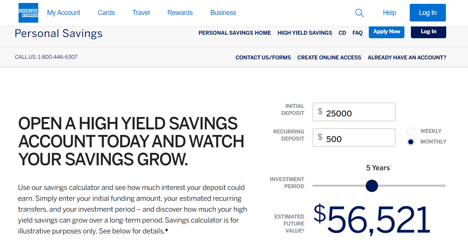 High yield savings account