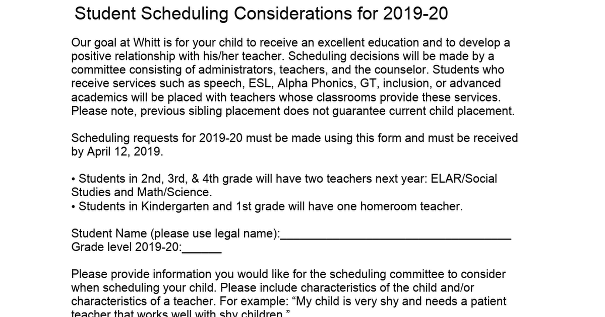 Student Scheduling Considerations for 2019.docx