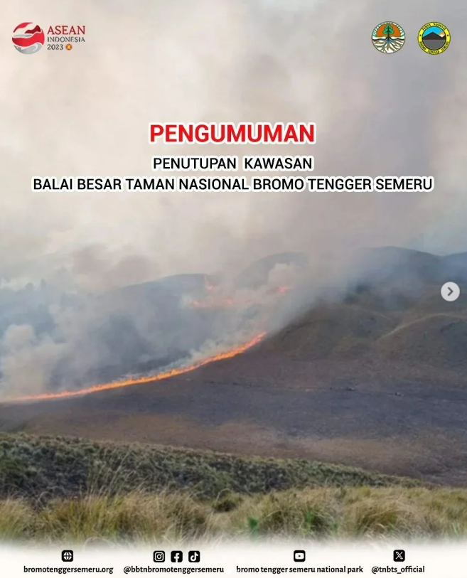 Pengumuman Penutupan Gunung Bromo (BBTN Bromo Tengger Semeru / Instagram)