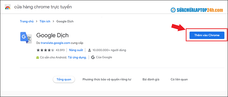 Click Thêm vào Chrome để cài đặt