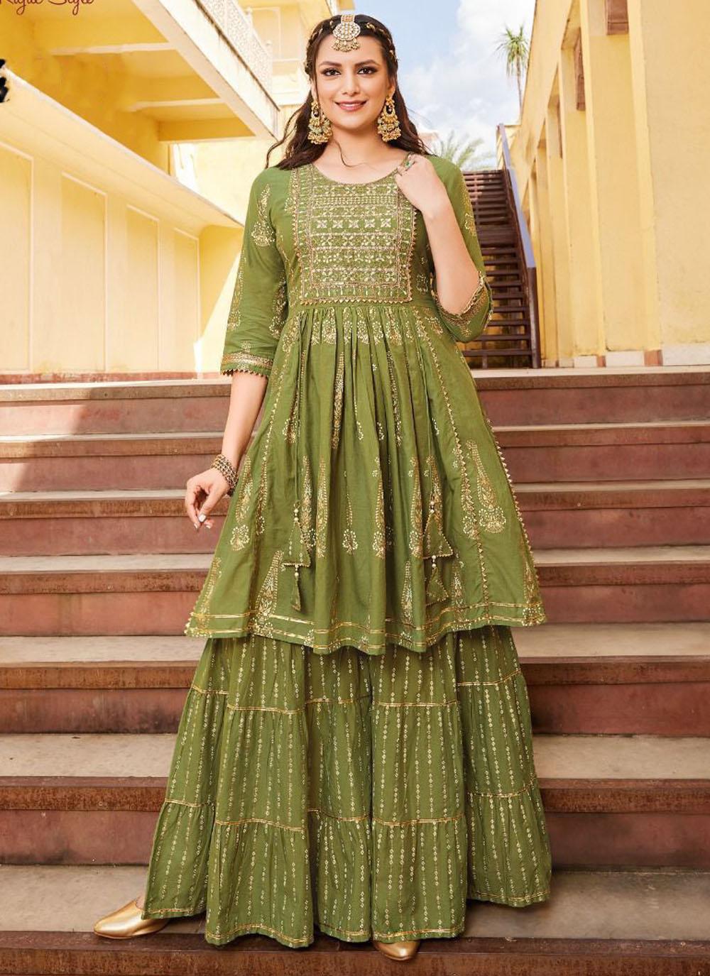 Ethnic Style Embroidered Flair Palazzo Suit In