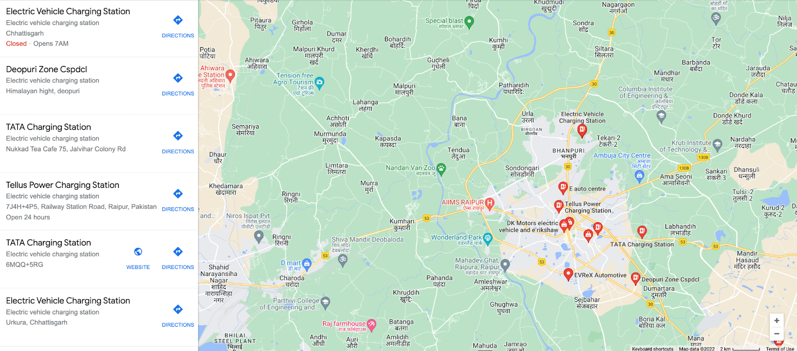 electric vehicle charging stations in Raipur-google map- YoCharge