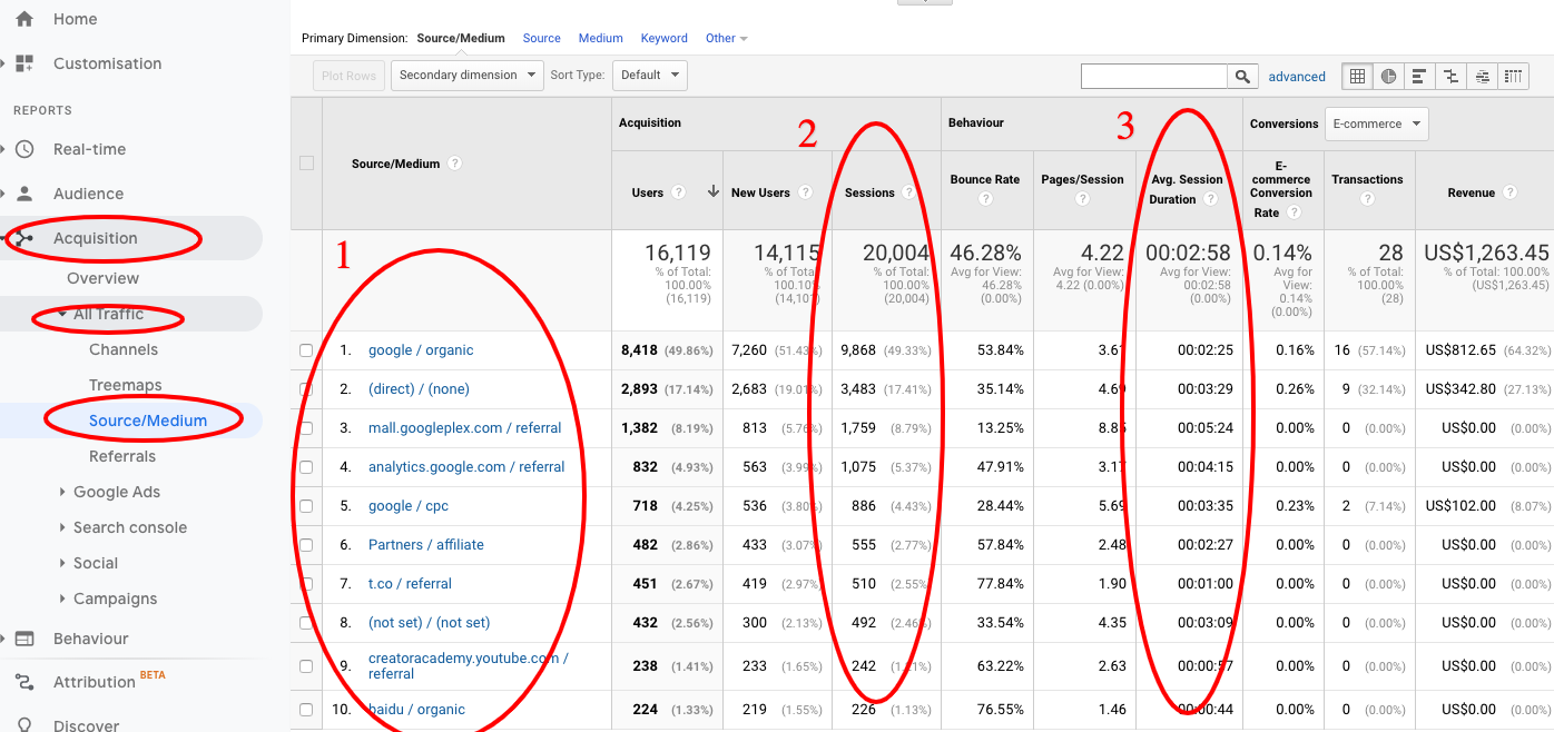 source and medium report google analytics