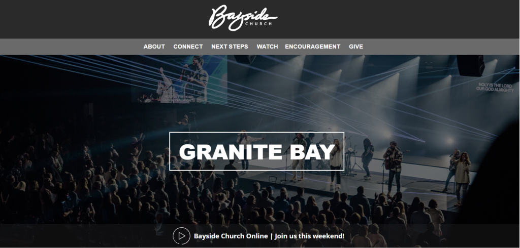 Página inicial do site da igreja Bayside Church