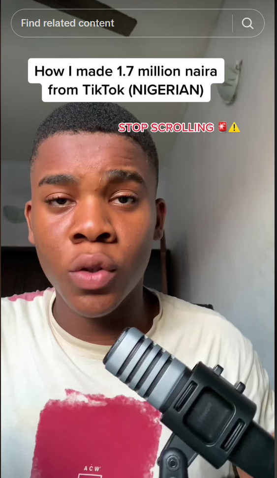 A screenshot of a social media post showing a man and some text saying "how I made 1.7 million naira from TikTok (nigerian)"