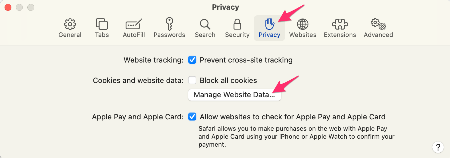 Open Privacy settings > Manage Website Data > Remove