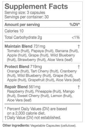 Supplement Facts of Balance of Nature Fruits and Veggies Supplement