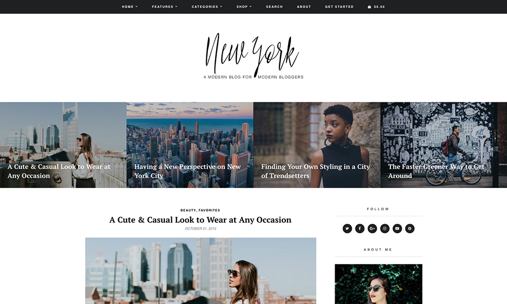 Tema WordPress de Blog e Loja de Nova York