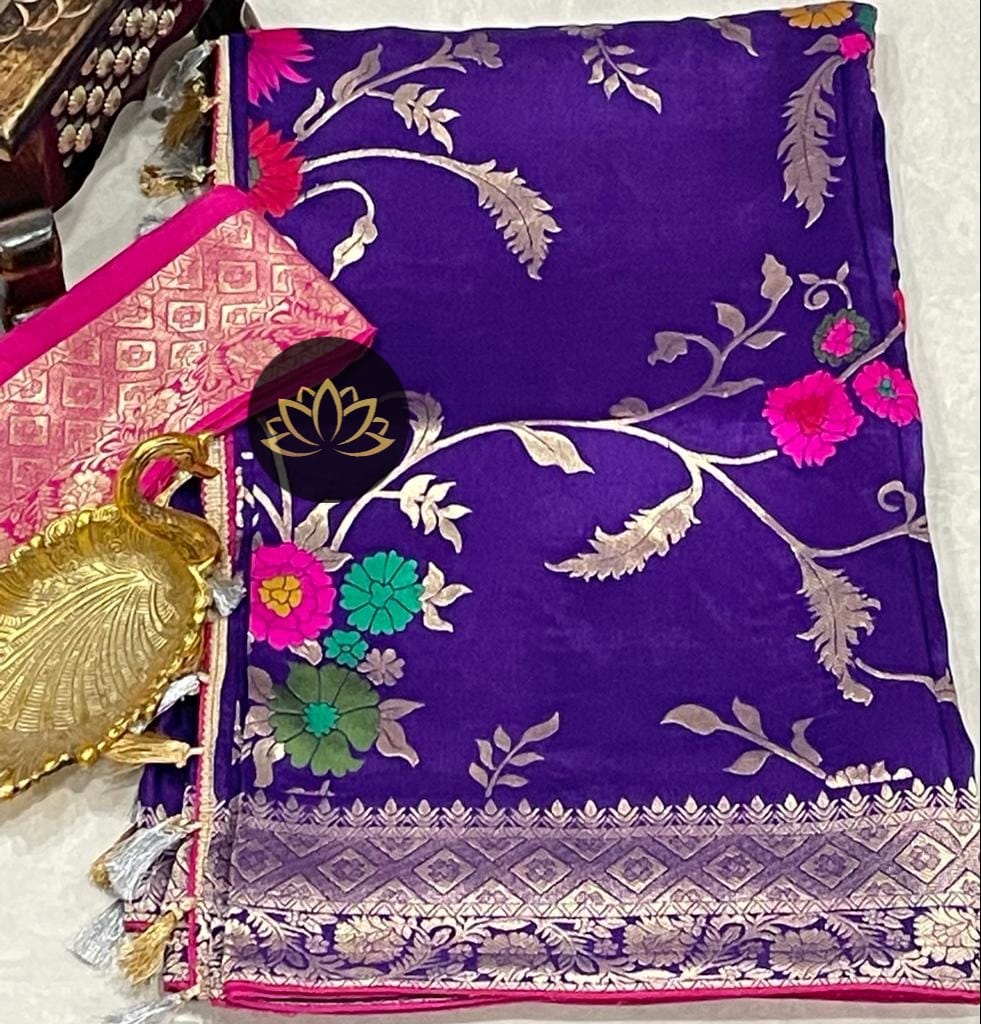Banaras pure Moonga crep silk Meenakari weaving motifs saree