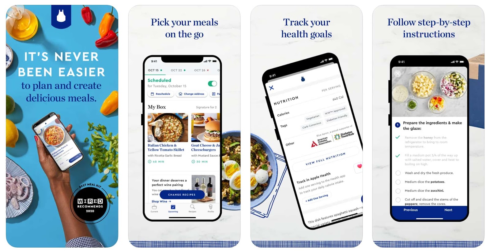 screenshot of the the blue apron mobile app converted from a website