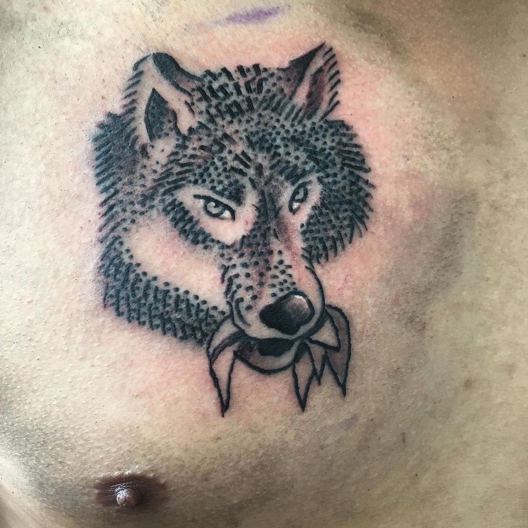 Dot-Work Wolf Tattoo