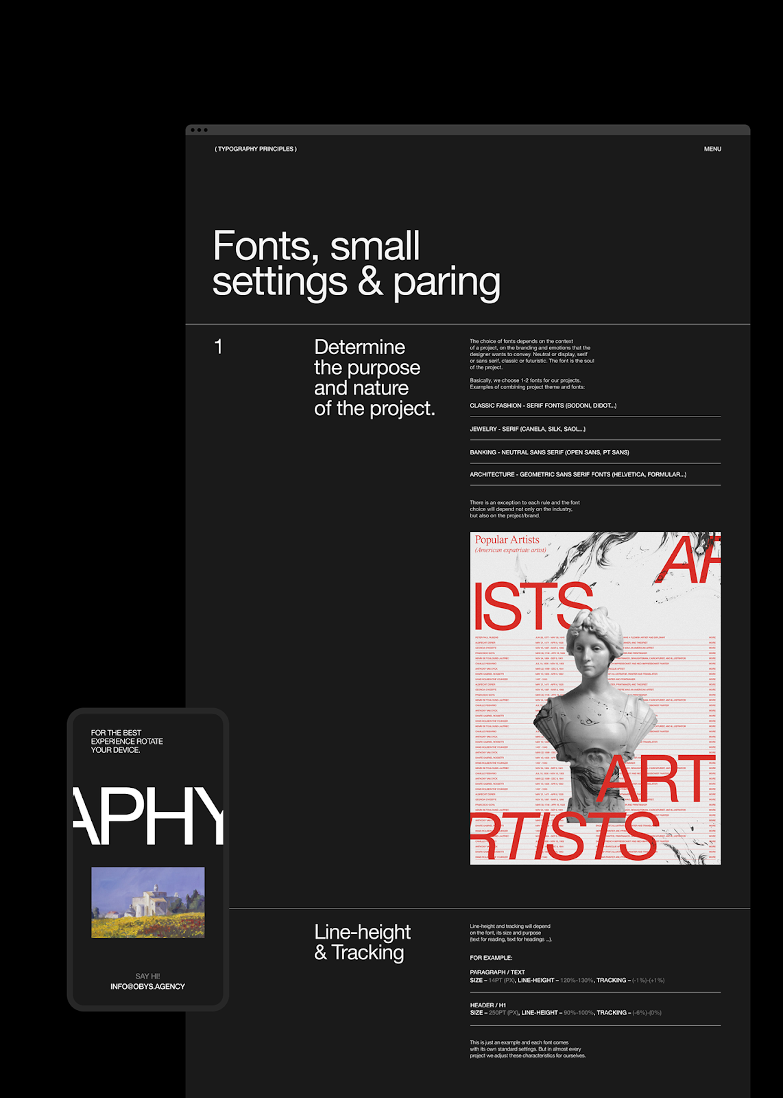 animation  black interaction minimal obys principles storytelling   swiss typography   Website