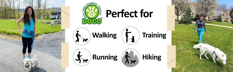 DOCO Pet Hands Free Leash Bungee Walking Training Hiking Running