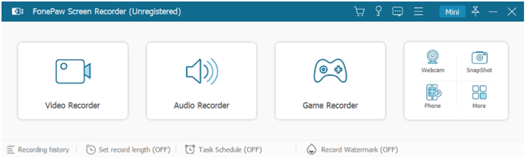Main Screen of FonePaw Screen Recorder
