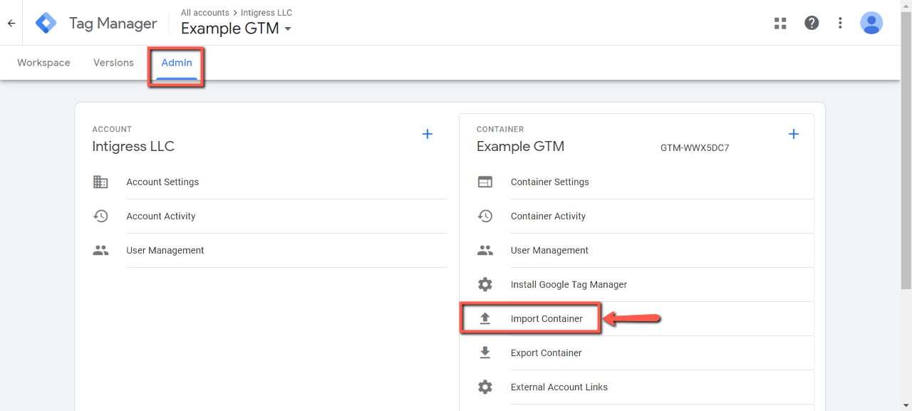 import a google tag manager container