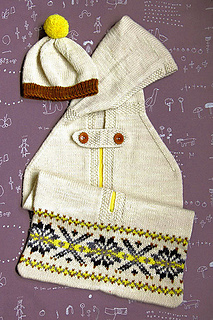 sleep sack with hood, matching hat and colorwork at the bottom