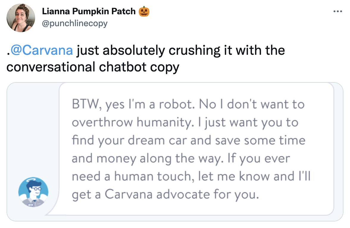 conversational chatbot copy example