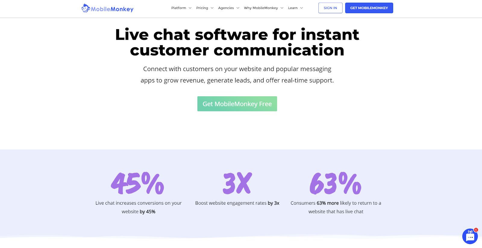 live chat marketing automation tools - MobileMonkey