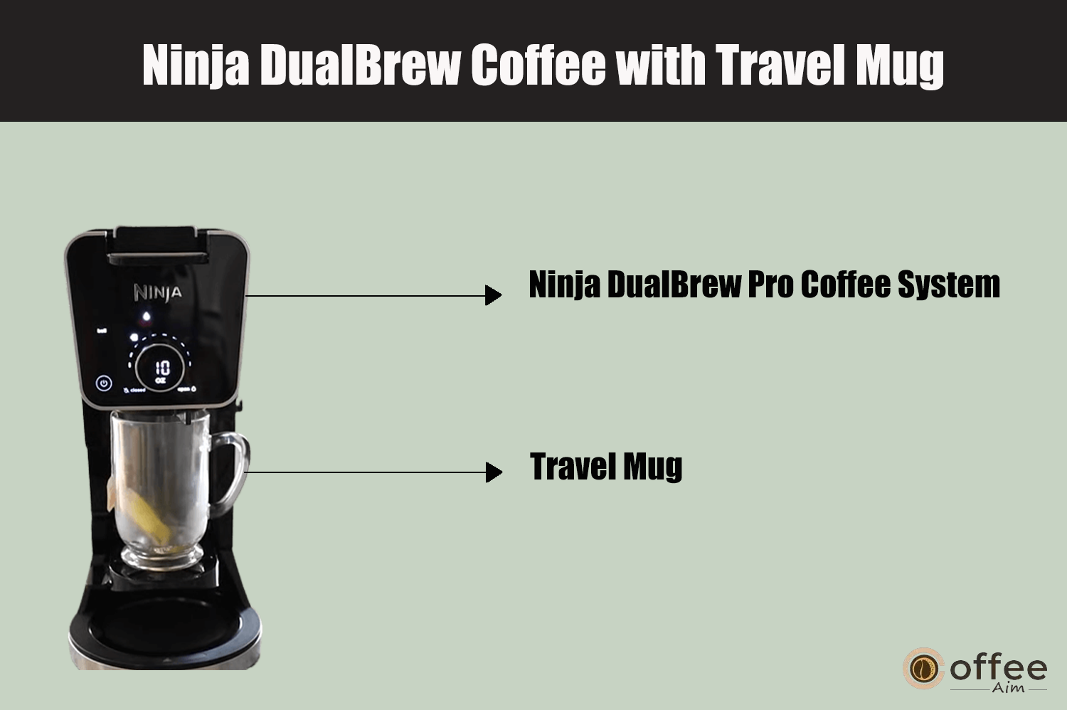 "This image showcases the travel mug compatible with the Ninja DualBrew Pro Specialty Coffee System, as featured in the article 'How to Use Ninja DualBrew Pro Specialty Coffee System, Compatible with K-Cup Pods, and 12-Cup Drip Coffee Maker.'"