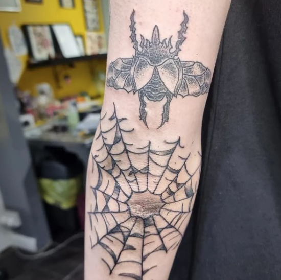Bee Spider Web Tattoo