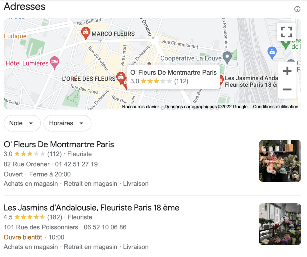 Le local Pack de Google dans les résultats de recherche