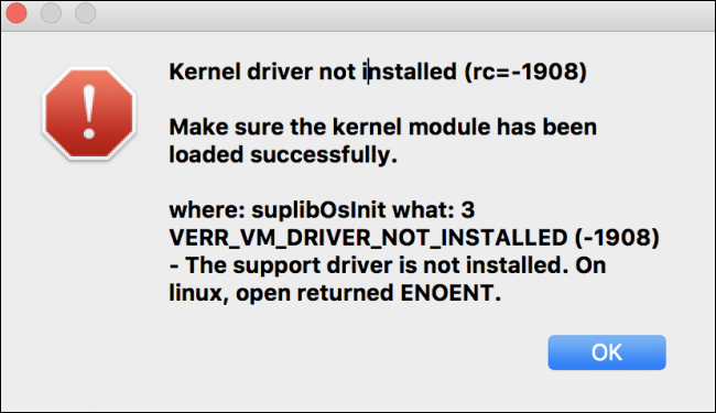 kernel driver not installed (rc=-1908) error message