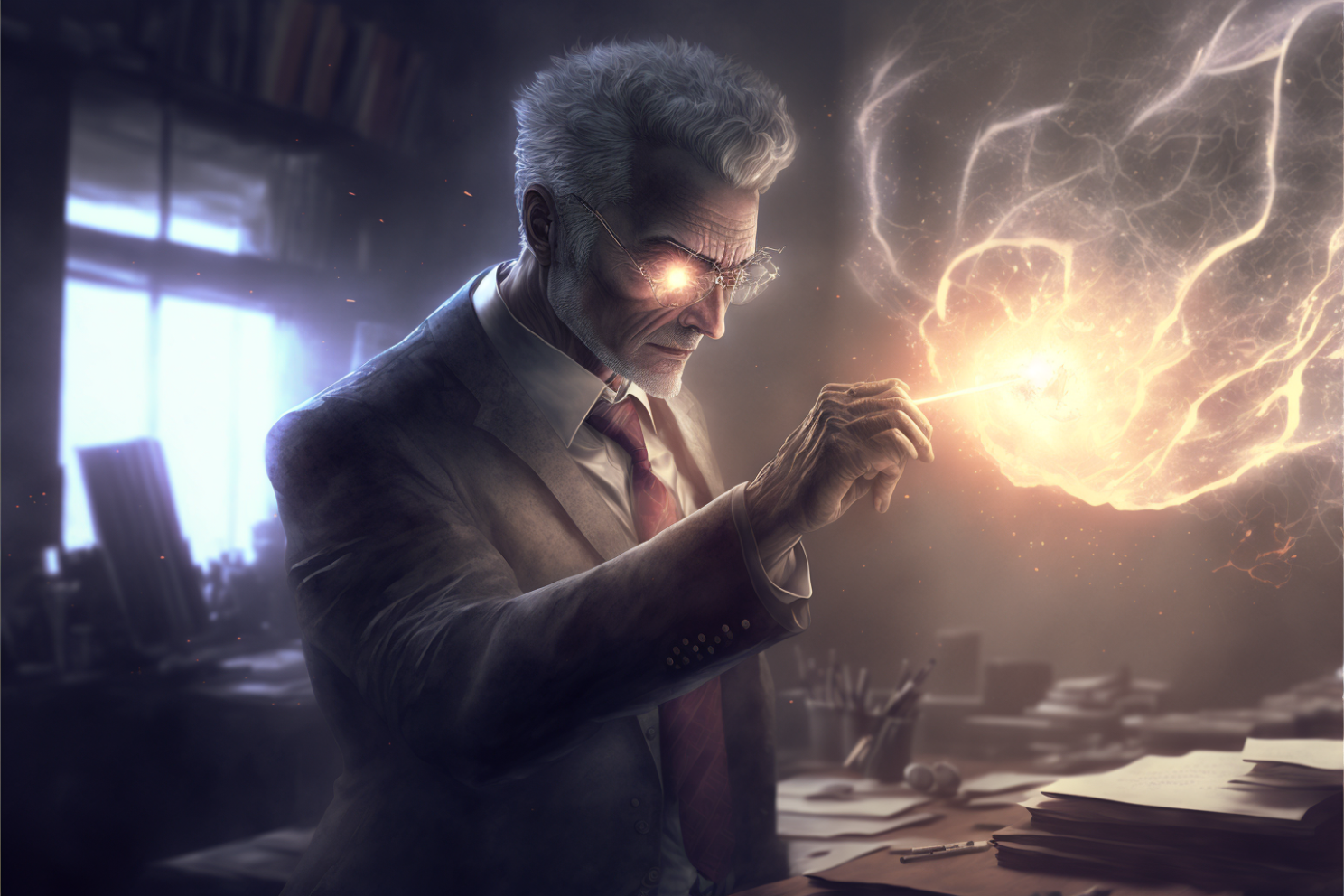 illustration of a businessman casting a spell