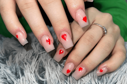 Heart shape coffin nail design