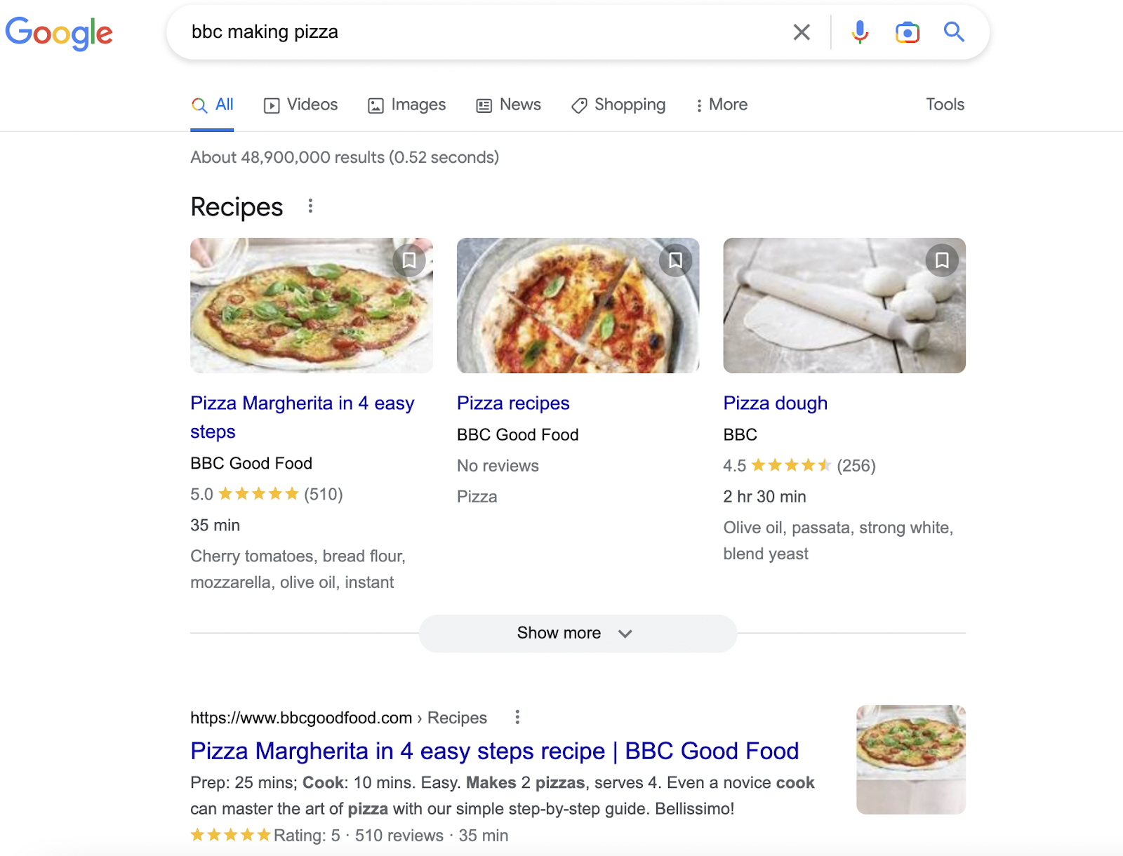 Navigational search intent example