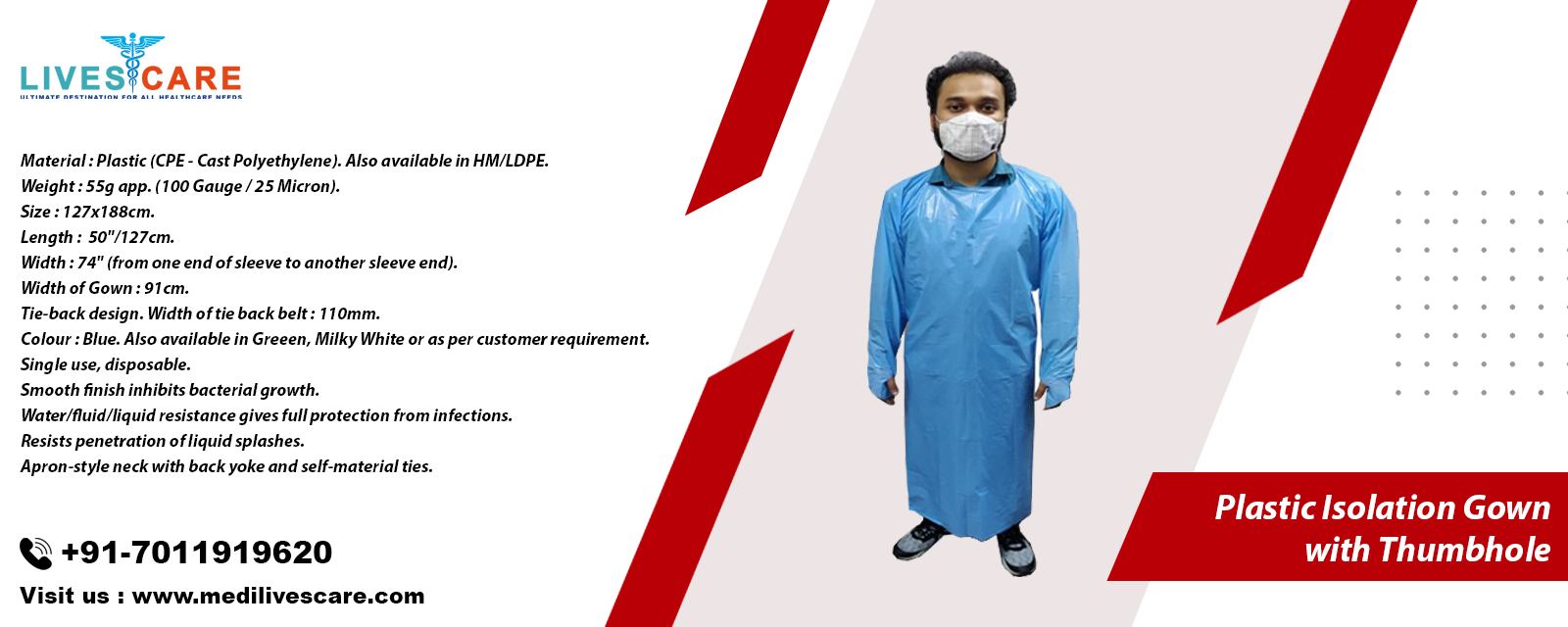 Plastic Isolation Gown with Thumbhole
Plastic Isolation Gown with Thumbhole Manufacturers
Plastic Isolation Gown with Thumbhole Manufacturers in India
Plastic Isolation Gown with Thumbhole Exporters in India
Plastic Isolation Gown with Thumbhole Suppliers in India