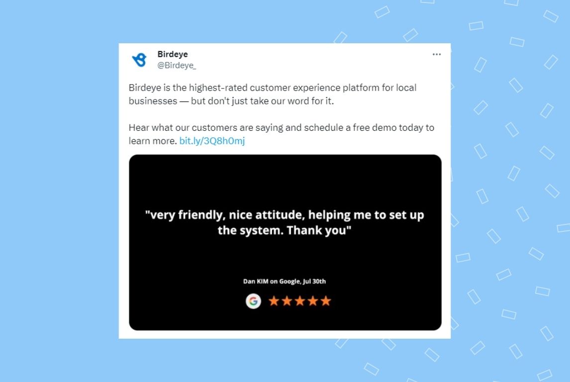 Image shows how sharing positive reviews on social media can build social proof for the business