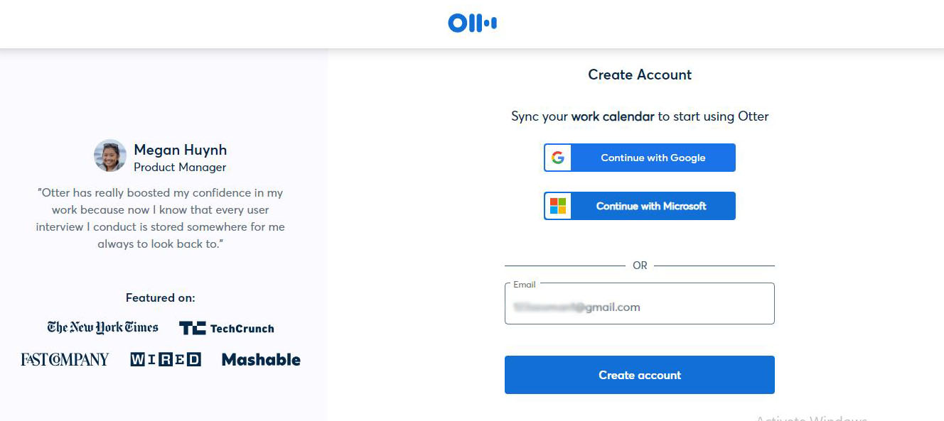 Create account  on Otter.ai