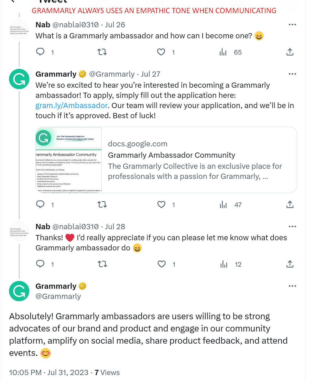 Grammarly empathic tone