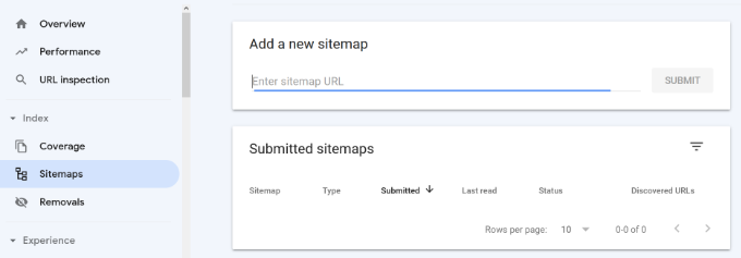 Adicionar um novo mapa do site