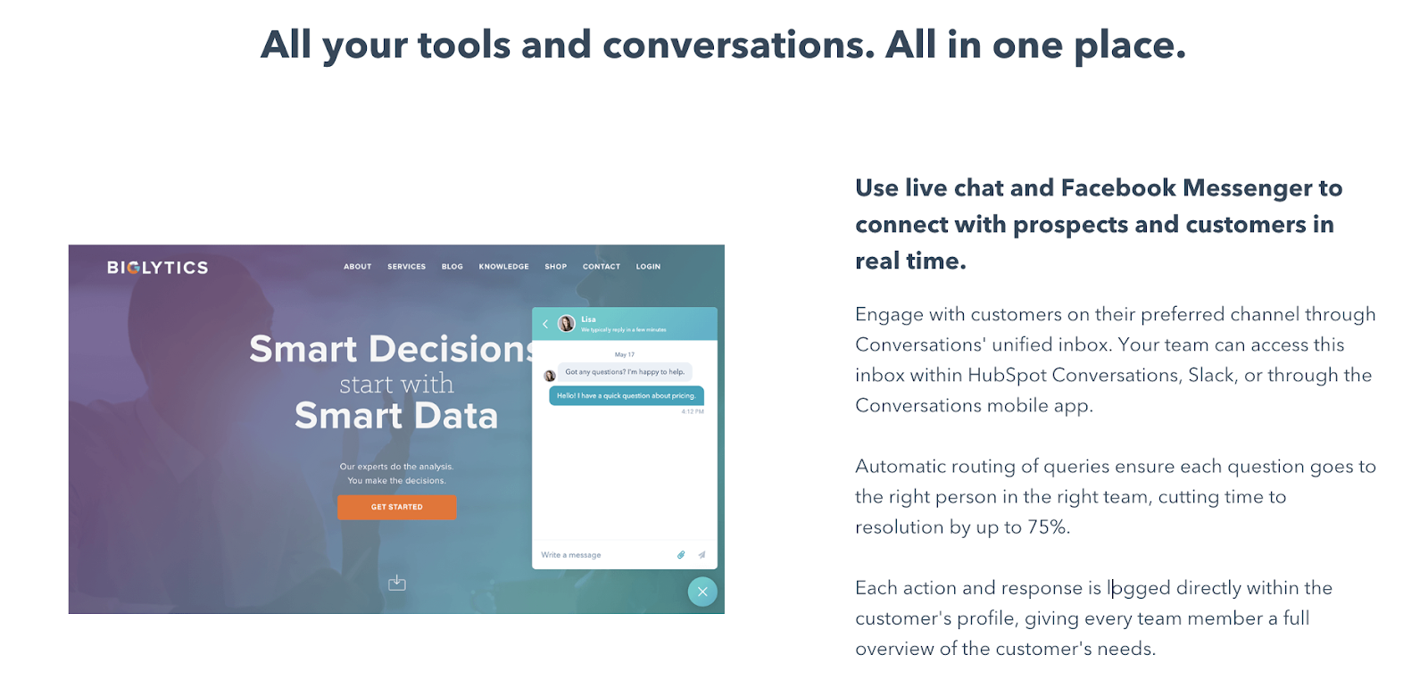 HubSpot conversations descriptive text copy breakdown