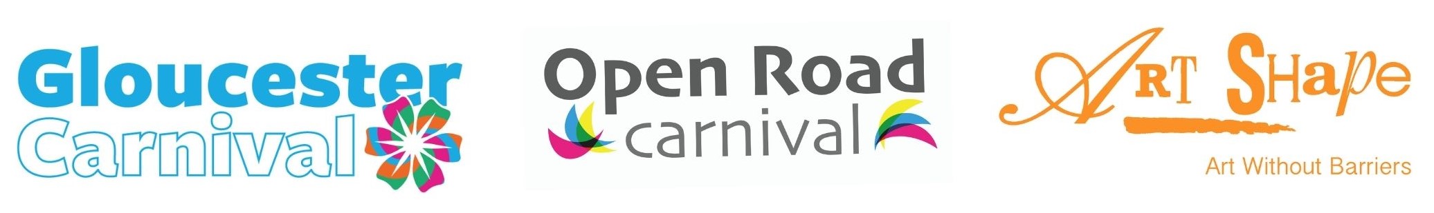 Gloucester Carnival, Open Road Carnival and Art Shape Logos