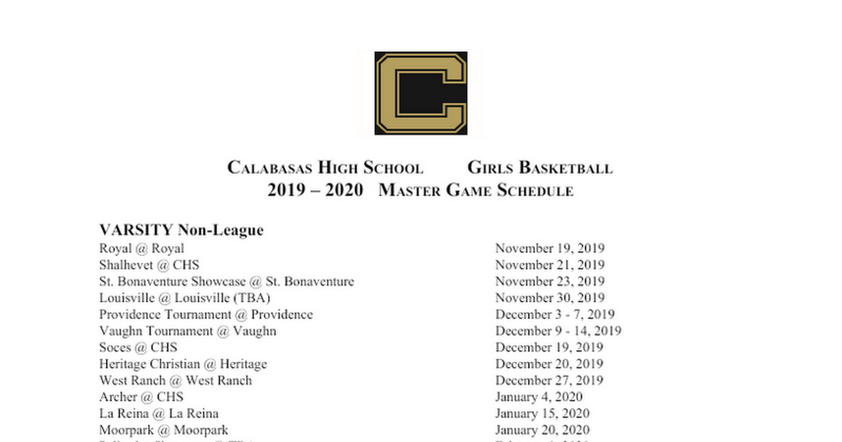 Girls Basketball Game Schedule 2019-2020 - Google Docs