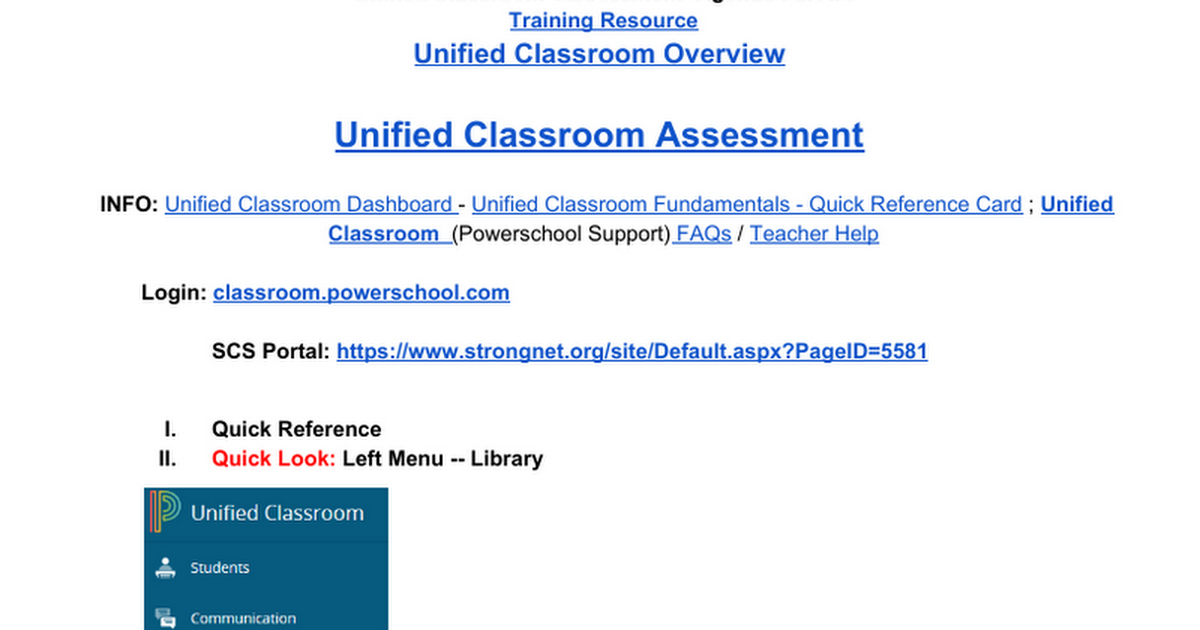 Unified Classroom Agenda Part II -- (Assessment)